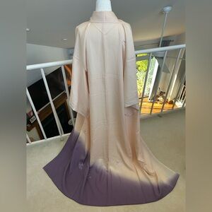 Beautiful Japanese Vintage Kimono Silk Waffle Honeycomb Embroidered Floral Ombre